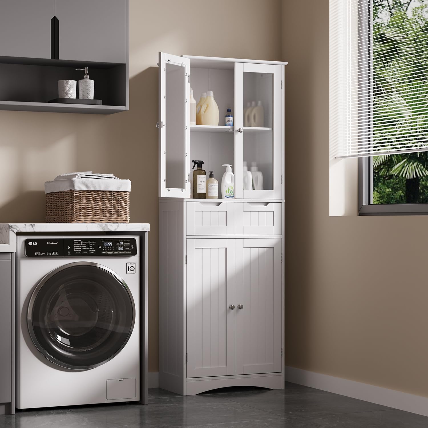 Xbro Armadietto da Cucina, Mobile bagno con 2 Armadi e 2 Cassetti, Mobile Cucina con Design Anti-Ribaltamento per Cucina, Soggiorno, Sala da Pranzo, Lavanderia (Bianco)