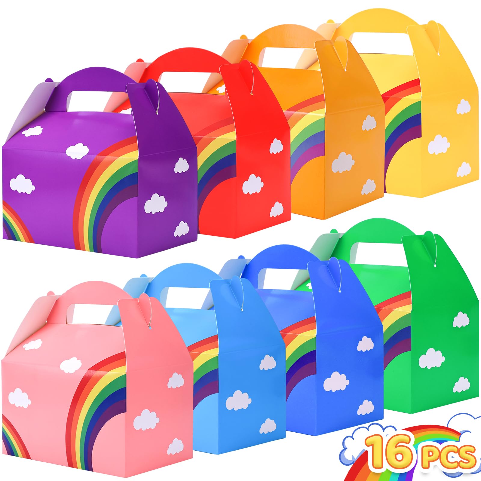 VGOODALL 16PCS Party Favor Boxes, Goodie Bags Gift Boxes, 6.1x3.3x3.5Inch Rainbow Candy, Assorted Colors for Kids Birthday Party Decorations