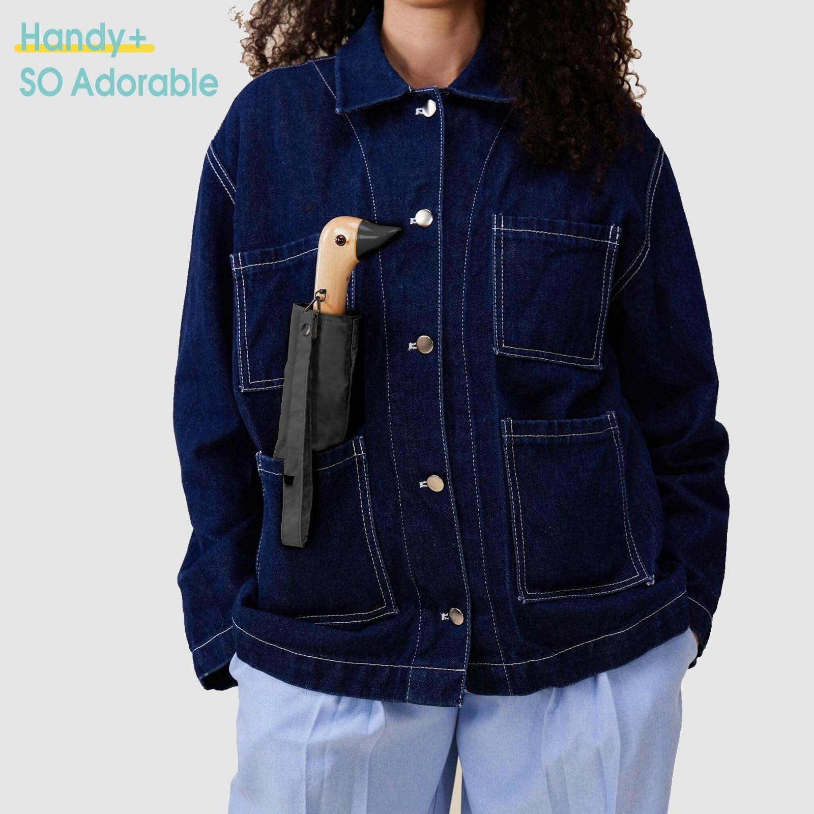 Entenschirm Für Erwachsene - 8-Rippen Regenschirm Mit Holzgriff