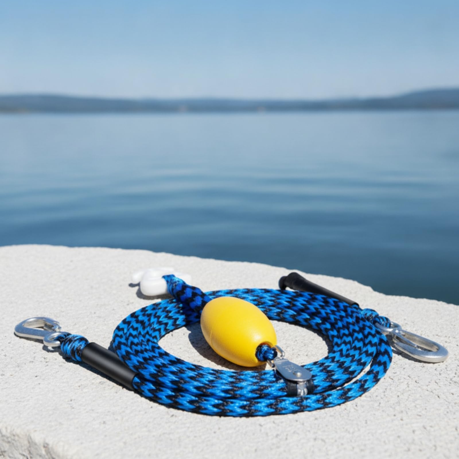 Arnés Remolque con Gancho y Polea Giratoria Elástica Arnés Remolcador Náutico Flotante Cuerda Remolque con Polea para