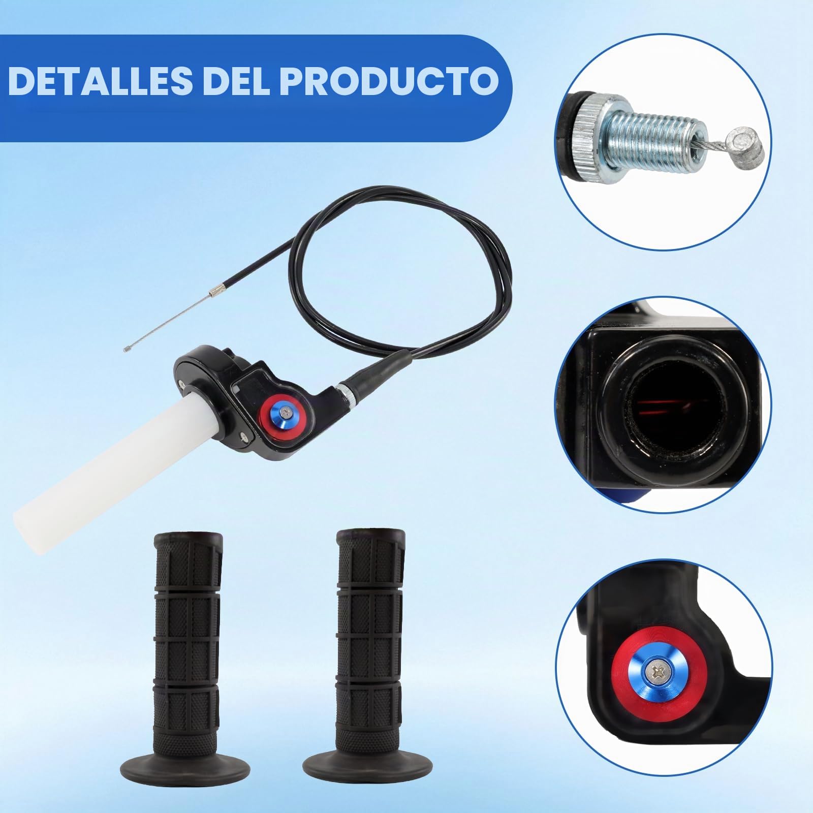 Kit de Empuñaduras de Acelerador de Giro Rápido con Manillar de Aleación de Aluminio y Cable de 1.2m, Empuñaduras Visuales de 7/8 Pulgadas (22mm) para Motocicletas 50cc-200cc, Quad y Pit Dirt Bike