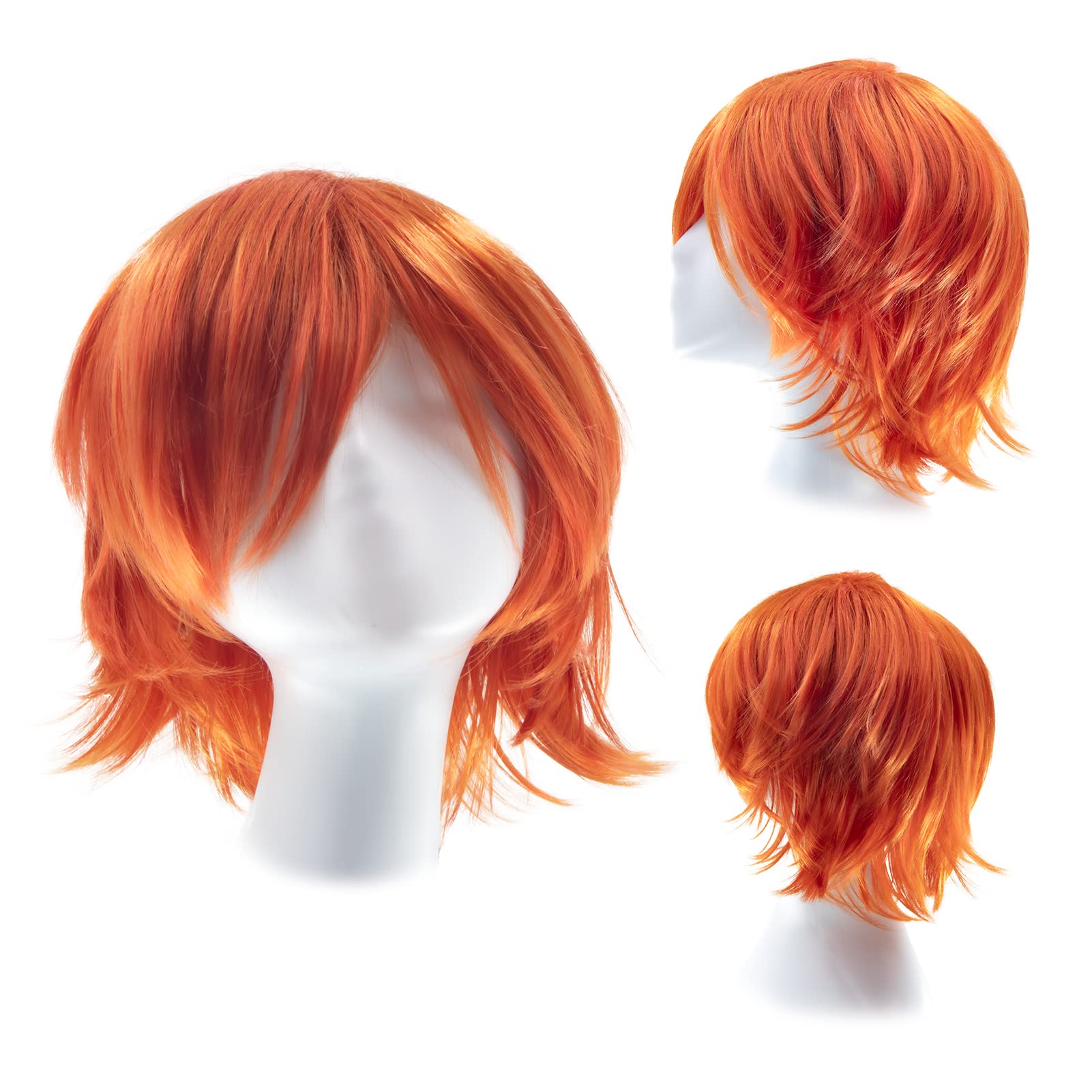 Gairyan Perücke Dunkelorange Perücke Damen Unisex Anime Cosplay Wig Kurze Synthetische Perücke Frauen Herren Gerade Perücken Halloween Perücke Karneval Kostüm Themen Party Kostüm