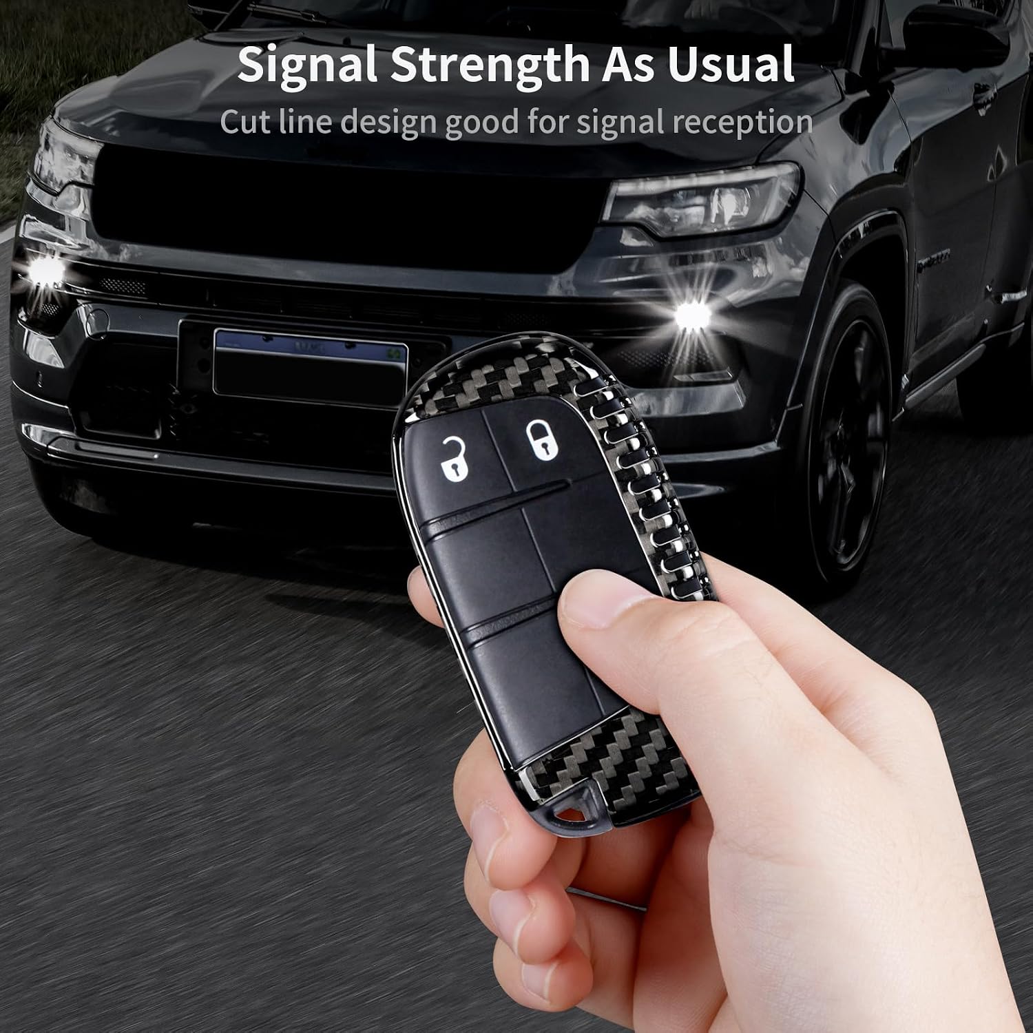 T-carbon Carbon Fiber Key Fob Cover Compatible with Jeep Protection Key Case Fits for Grand Cherokee Cherokee DodgeRAM Durango Challenger Journey Dart Fiat Renegade Chrysler Smart Key 2009-2023,Black