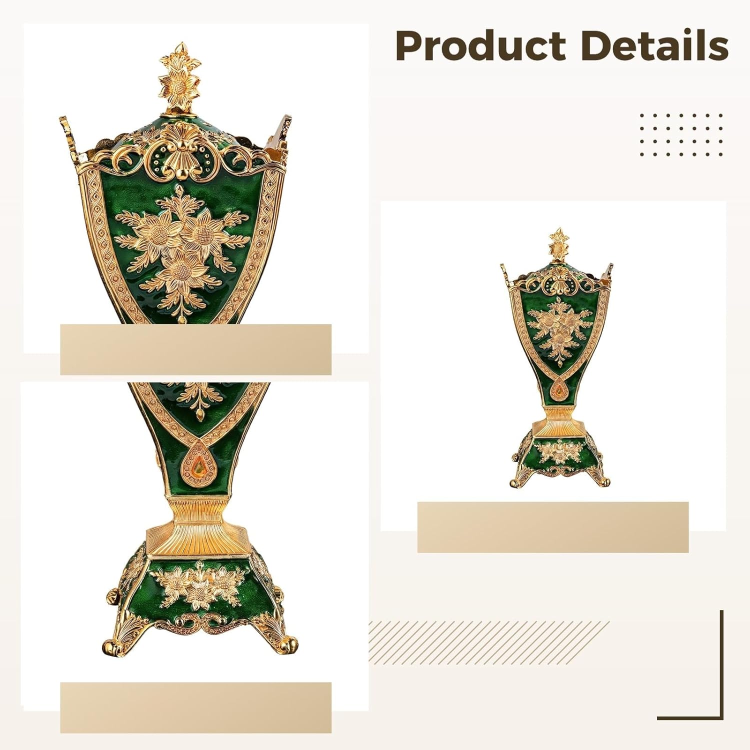 Zinc Alloy Charcoal Burner Incense Holder, Vintage Floral Design, Perfect for Luxury Home Decor, 26 Cm Height