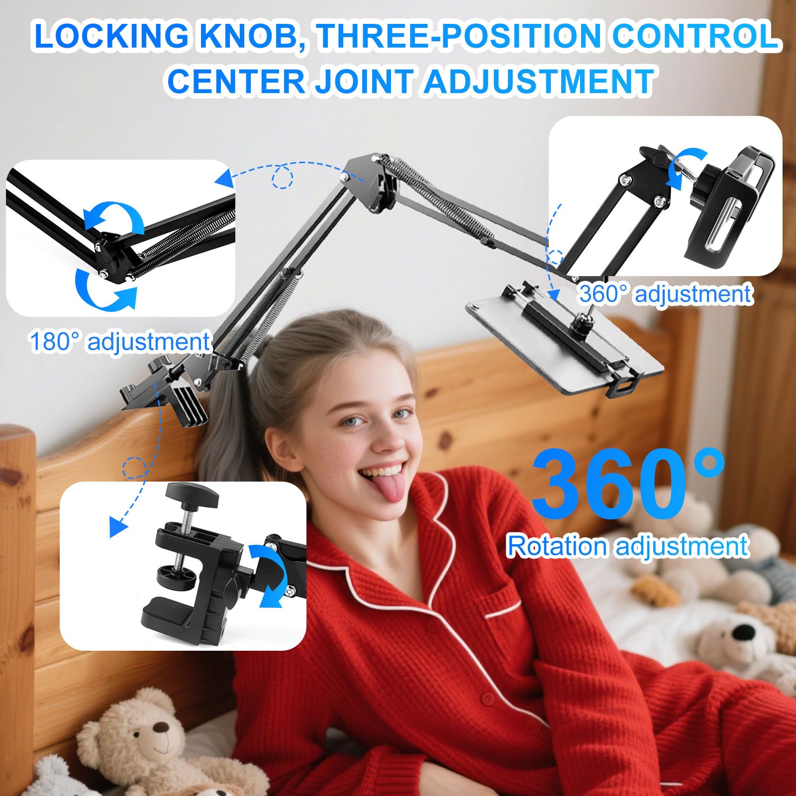 Supporto Tablet Letto Braccio Regolabile 360° Porta Cellulare Universale per Dispositivi 4"-13"