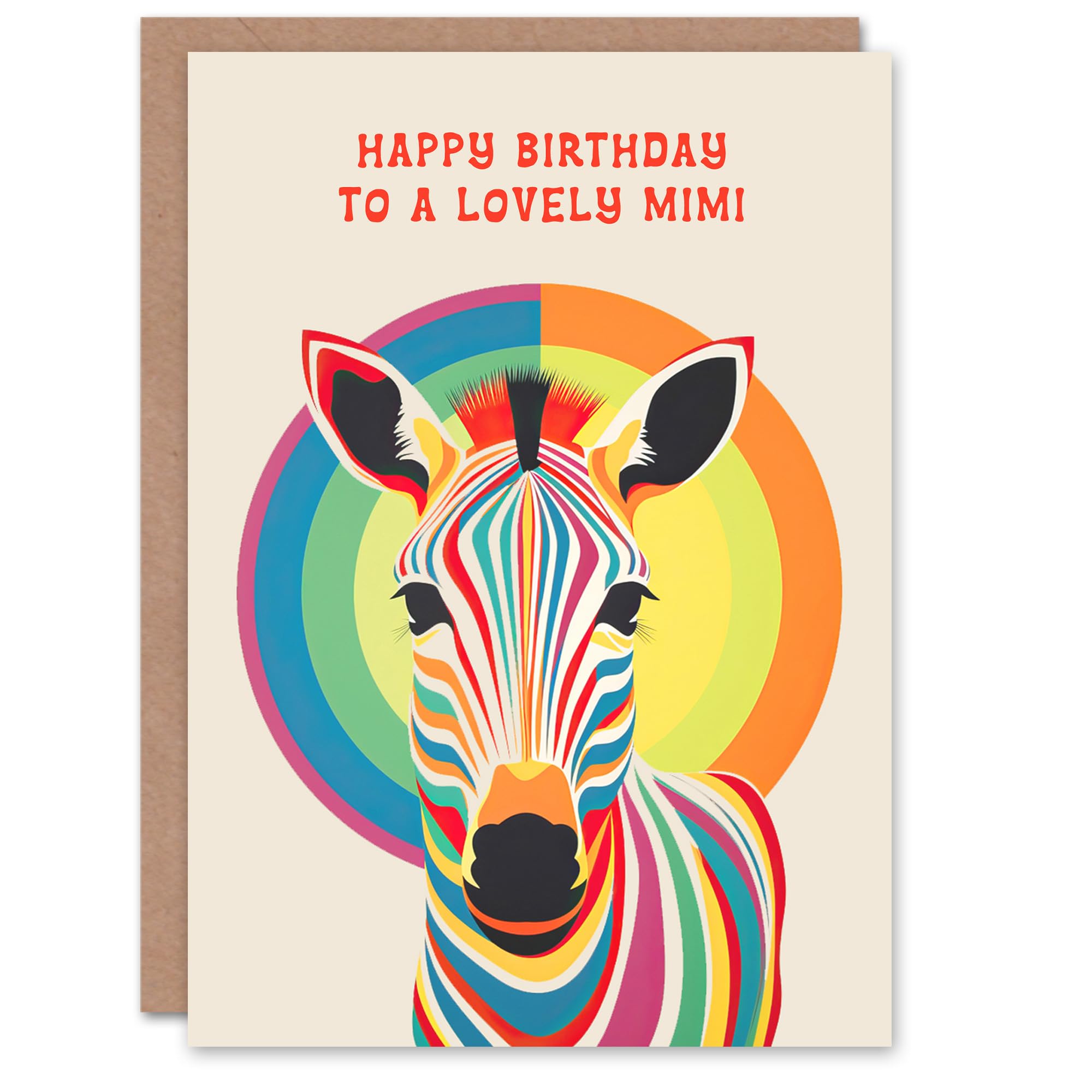 Artery8 Happy Birthday to a Lovely Mimi Rainbow Stripes Colourful Zebra Non Binary Gender Neutral Card