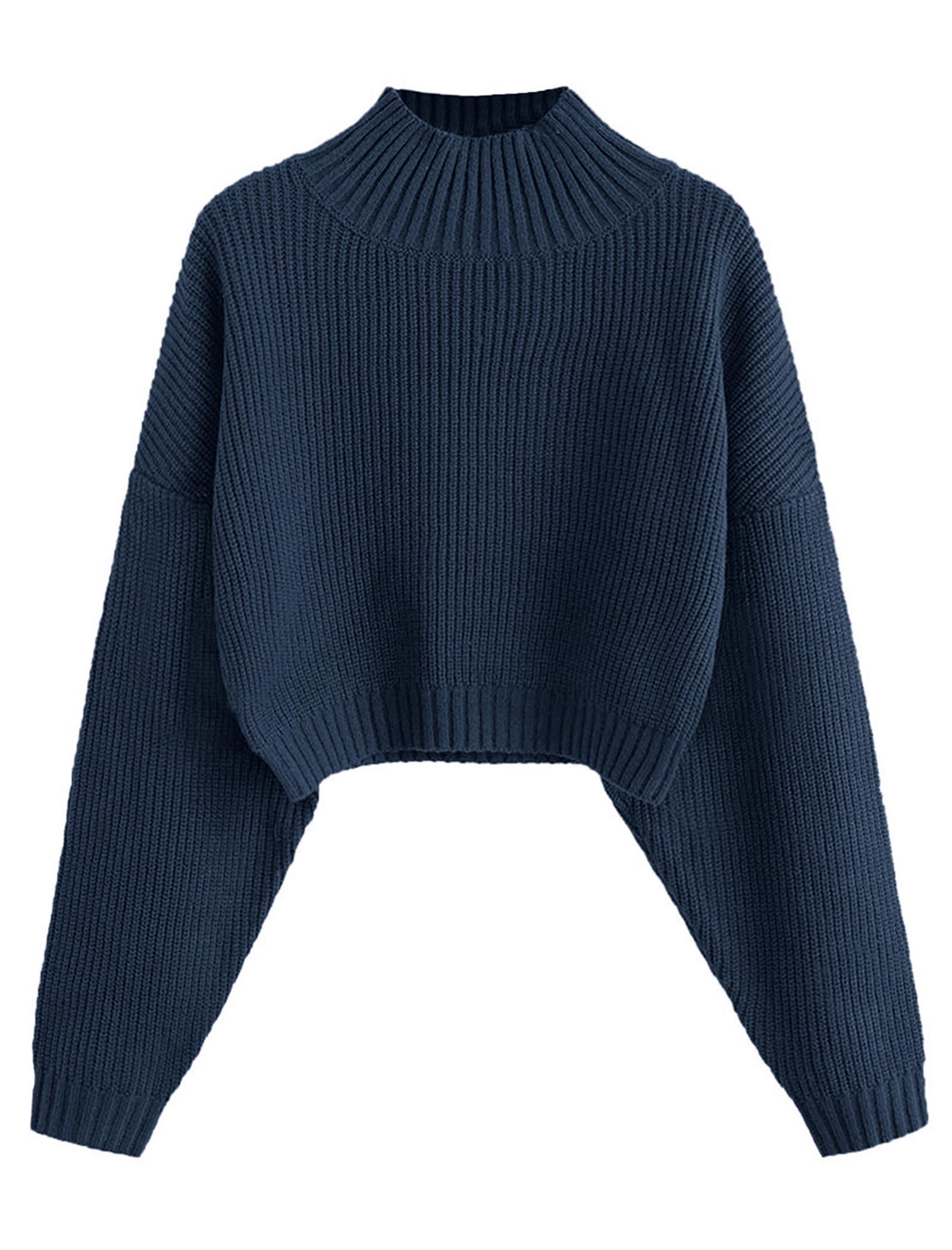 ZAFUL Women's Cropped Turtleneck Sweater Lantern Sleeve Ribbed Knit Pullover Sweater Jumper