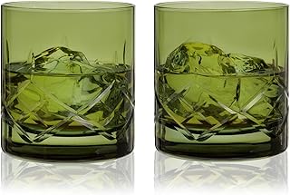 Viski Admiral Rocks Glasses in Green, Crystal Spirit Glasses - Old Fashioned Drinking Gifts for Men and Women, 11.5oz Set of 2