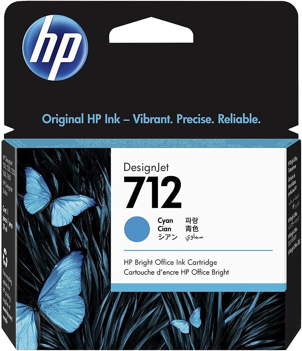 HP 712 3ED67A Cyan 29 ml Genuine HP Ink Cartridge with Original HP Ink, for DesignJet T650, T630, T250, T230 & Studio Large Format Plotter Printers and HP 713 DesignJet Printhead, HP 712 Cyan 29 ml Original HP Ink Cartridge, HP 712, 29ml