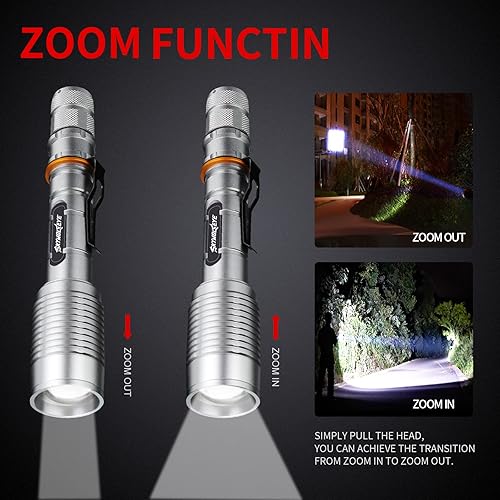 Miniatura 3 de Linternas LED, 4 unidades, batería recargable y cargador de batería, linterna de doble potencia de 4 bahías con clip, 5 modos, resistente al agua,