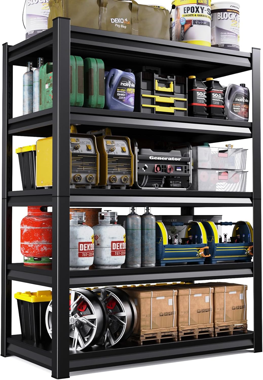 72''H*35.4''W Garage Shelving 2500LBS Heavy Duty Shelving 5 Tier Garag Storage Shelves Metal Shelving Unit Adjustable Steel Storage System Utility Storage Rack for Industrial, Warehouse, Basement