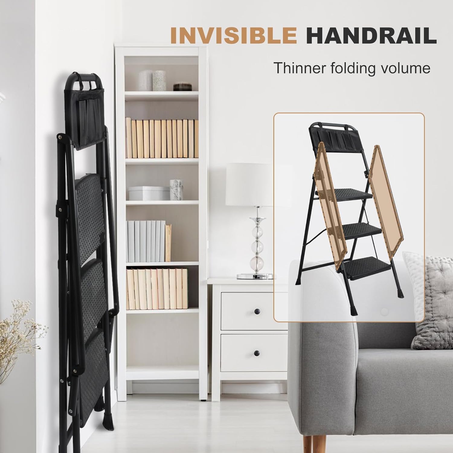 LEADALLWAY 3 Step Ladder with Handrails 330lbs Capacity