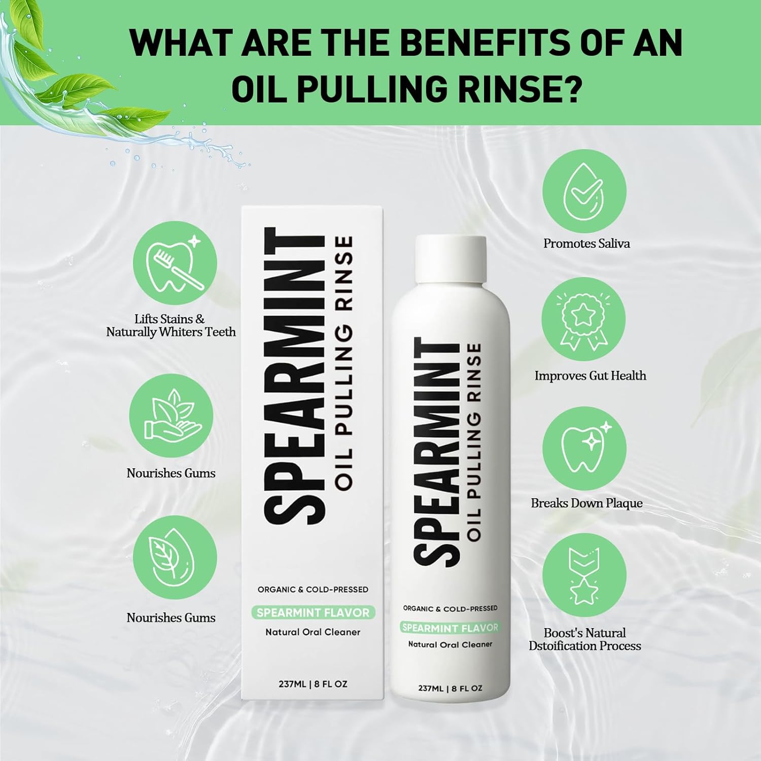 Spearmint Oil Pulling Rinse – with Organic Cold-Pressed Coconut Oil & Mentha Haplocalyx Oil, Natural Mouthwash for Fresh Breath, Healthy Gums & Teeth Whitening, 8 fl oz (2) - Image 5