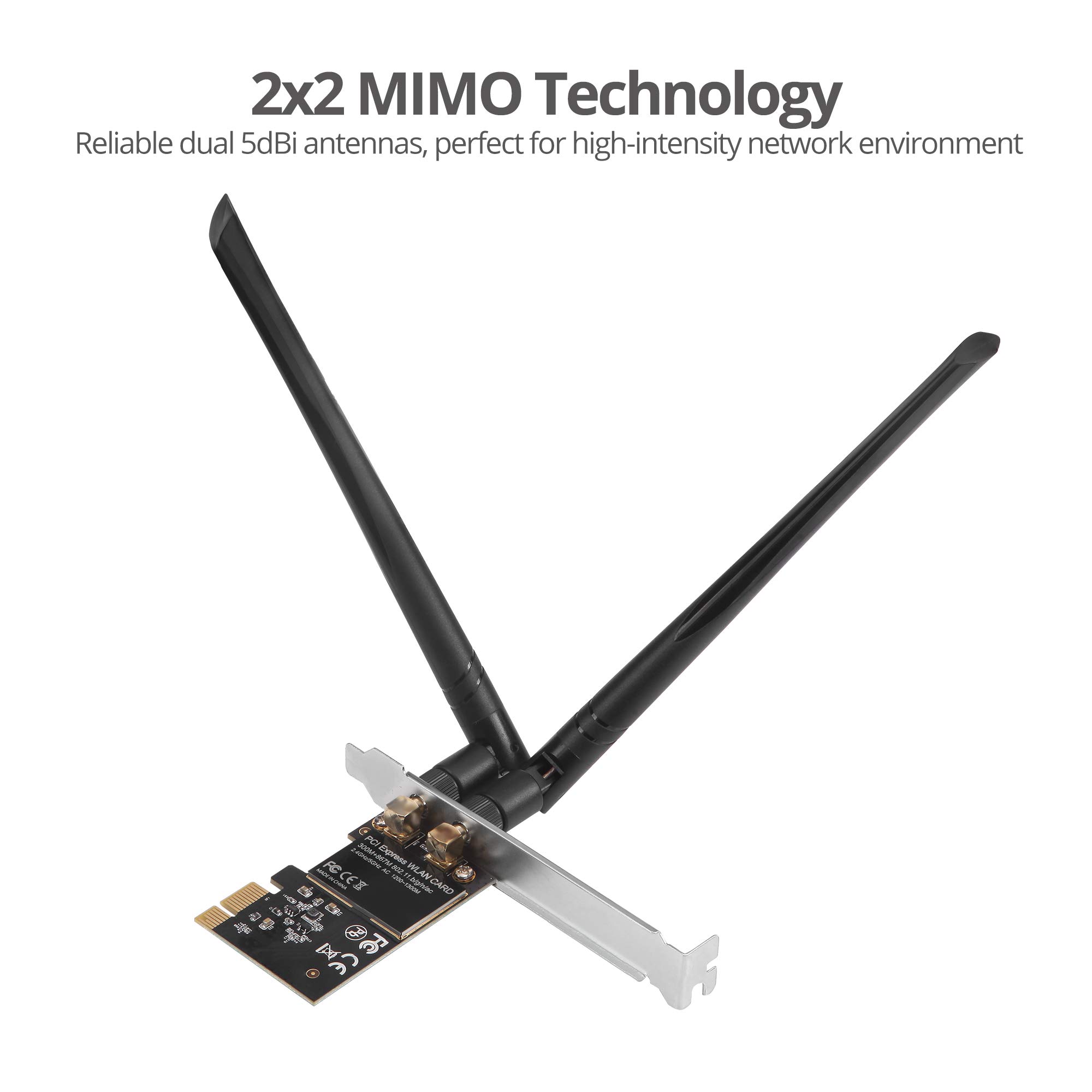 SIIG Carte PCIe sans fil 2T2R double bande WiFi Ethernet PCIe – AC1200, carte réseau WiFi, PCIe 2.0 x1 vers 2T2R 2.4G/5G double bande sans fil, 802.11ac, RTL8812AE, pour Windows 10/8.1/7, LB-WR0011-S1