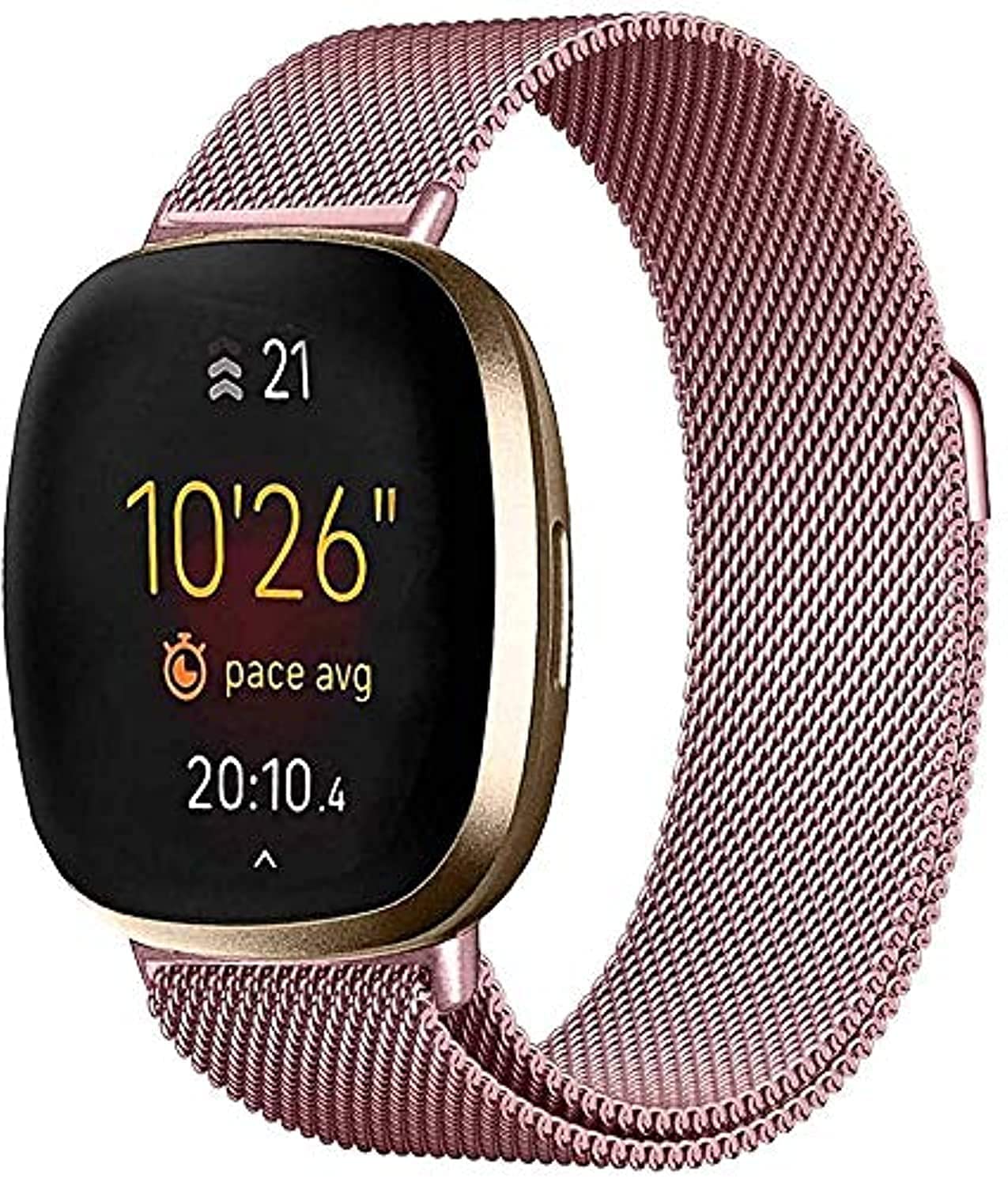 S-COLORStainless Band Compatible with Fitbit Versa 3/Fitbit Sense Women Men, Stainless Steel Mesh Loop Replacement Bracelet Magnet Wristband Strap for Fitbit Versa 3/Sense Smartwatch (Pink Gold)