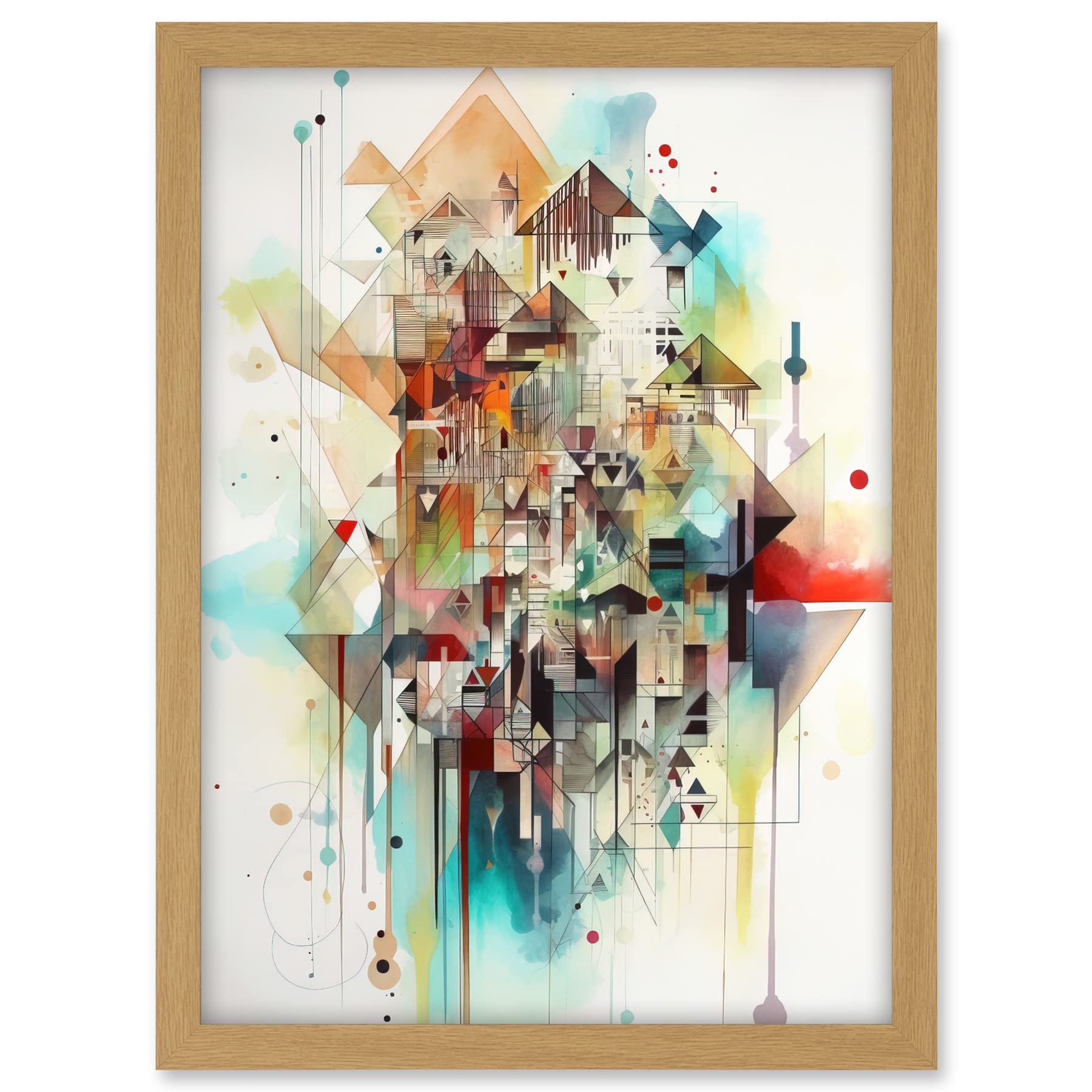 Artery8 Abstract Geometric Fractal Shapes Modern Watercolour Painting Artwork Framed A3 Wall Art Print