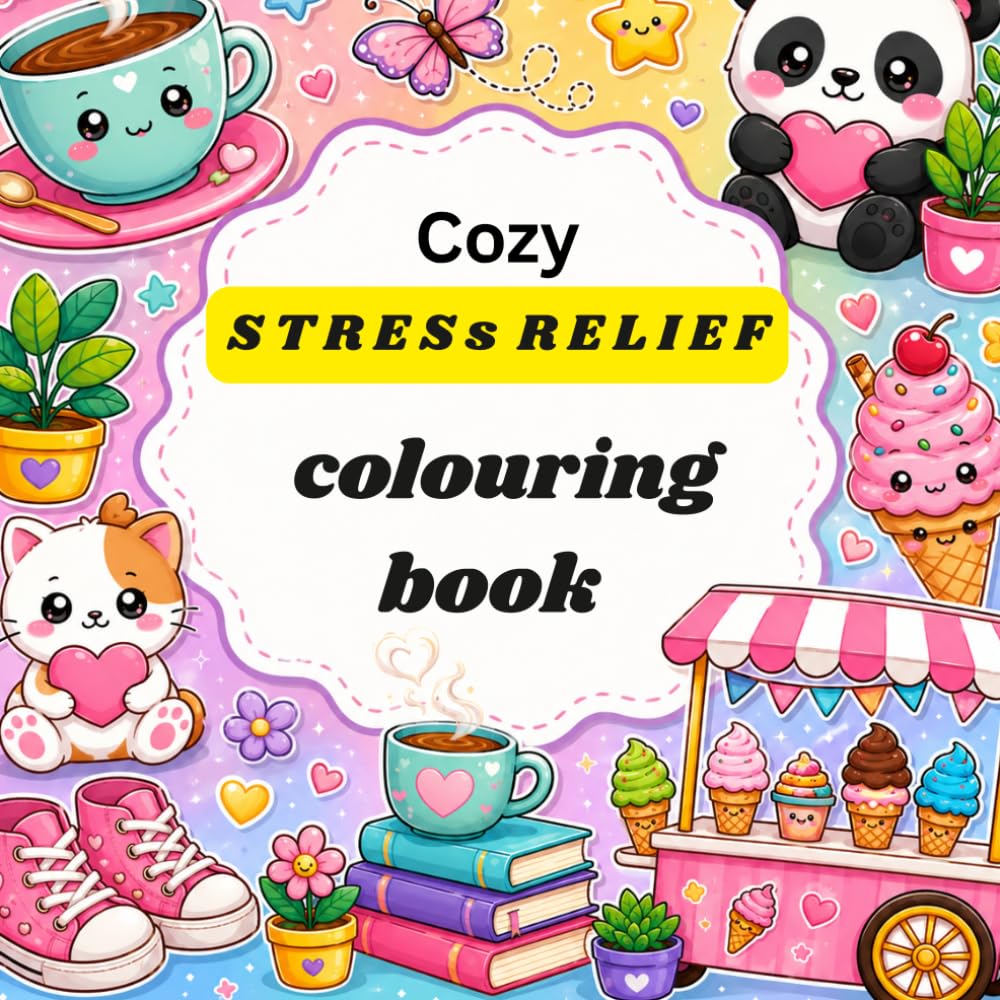 Cozy Stress relief colouring book: Bold and Easy Designs for Relaxation and Mindfulness