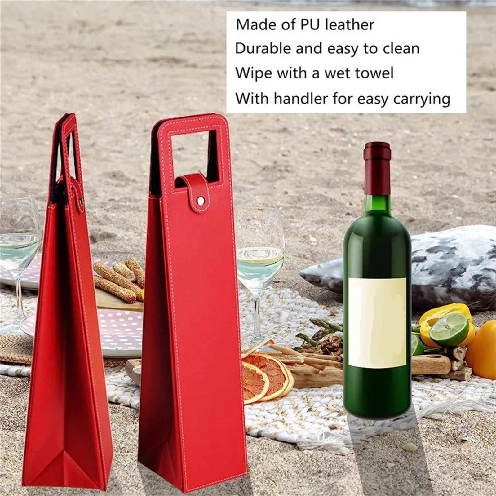Flaschenträger für Wein, PU-Leder, Weinflaschen-Tragetasche mit Griff für Geschenk-Aufbewahrungsbox, Hochzeitsfeier, rot, Einheitsgröße, Ein Stil