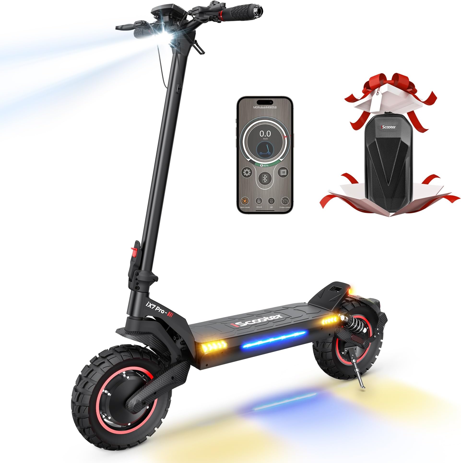 iScooter Electric Scooter, 28/38 MPH Top Speed E Scooter & 40/43/50 Miles Long Range, 10/11/12" Offroad Pneumatic Tire Scooter for Adults with Turn Signals, Double Braking Systems, APP and Storage Bag