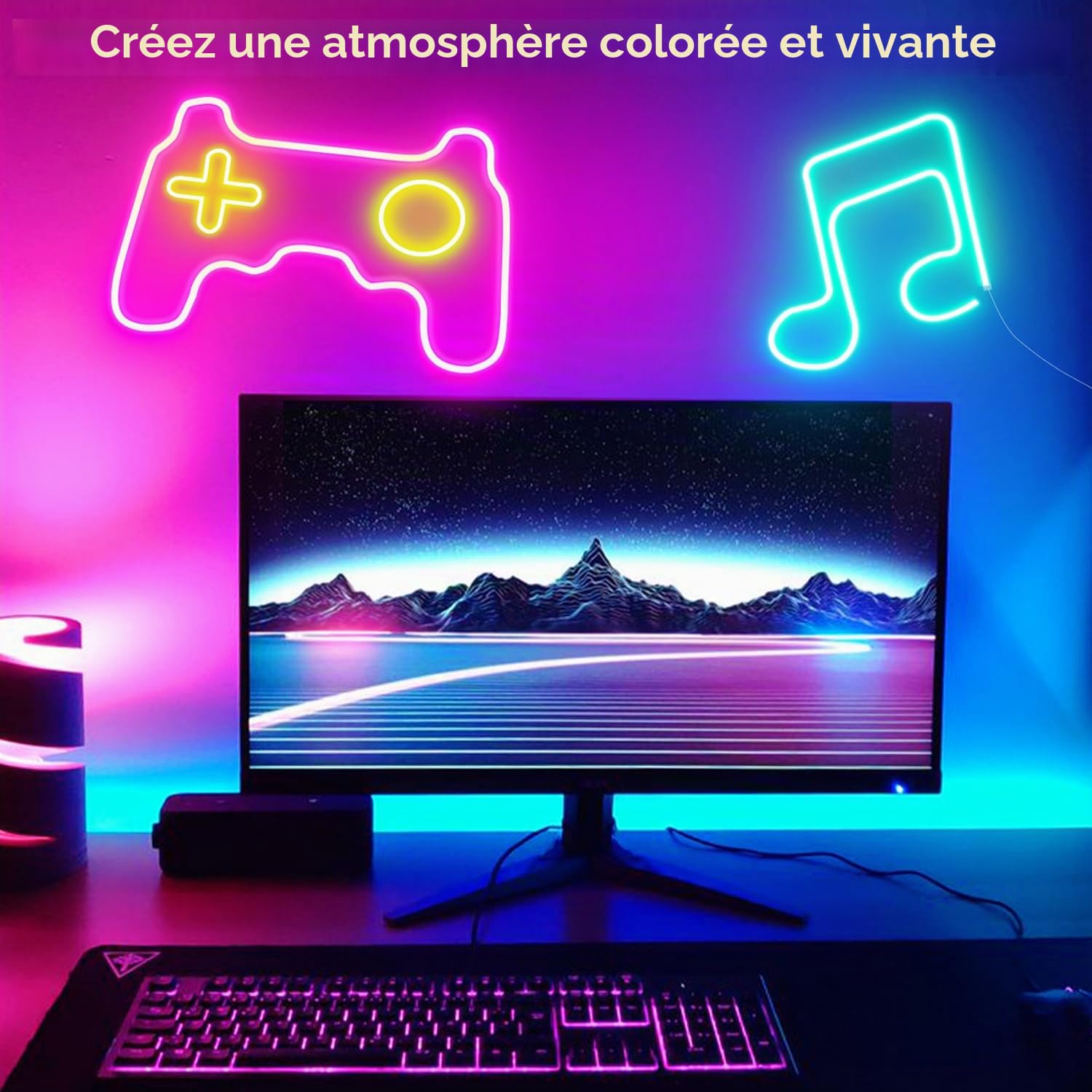 segrass Bande lumineuse LED Néon 20m, flexible, avec APP/Télécommande, plusieurs modes, IP65 RGB extérieur étanche, synchronisation avec la musique pour chambre à coucher, jeu de lumière pour bar
