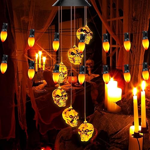 Miniatura 4 de Luces de Halloween naranjas, tira de luces C7 parpadeantes de 25 pies color naranja llama conectable, certificado UL con 27 bombillas naranja llama