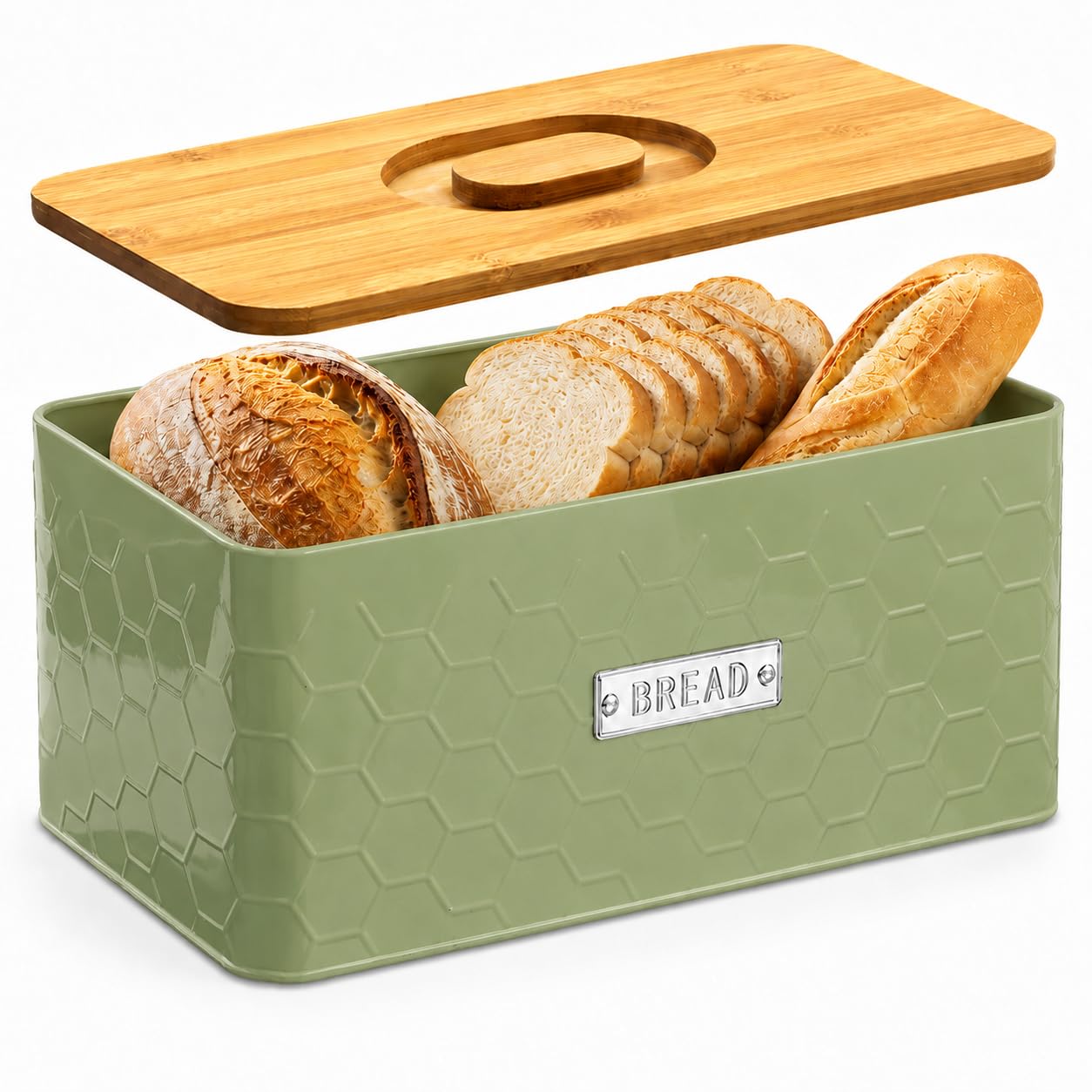 Boîte à pain verte vensovo en métal pour pain fait maison et viennoiseries