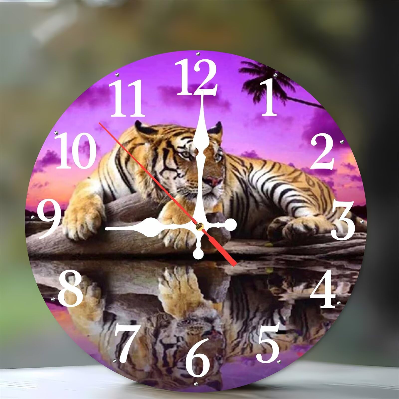 Horloge murale silencieuse sans tic-tac motif tigre en bois moderne 35 cm