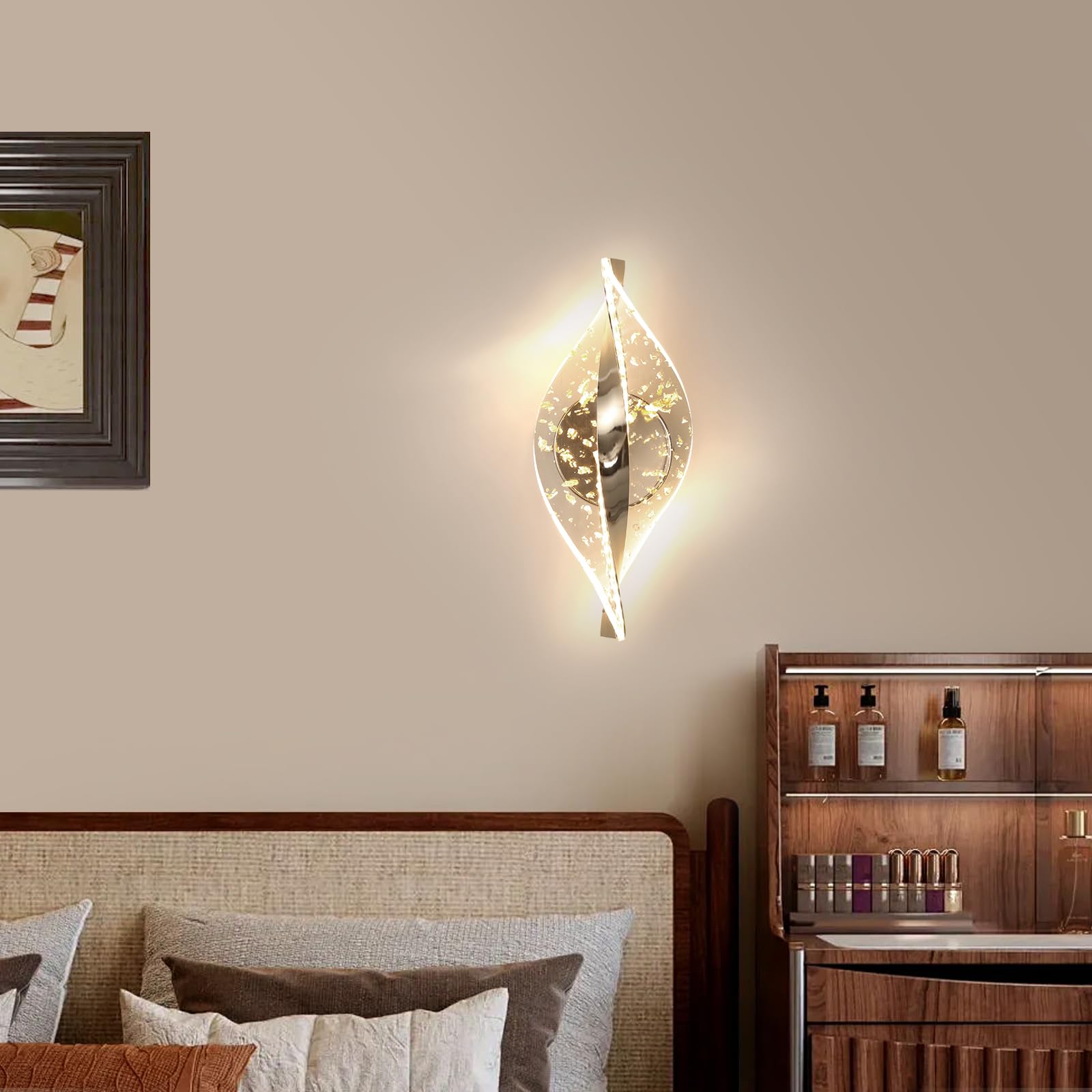 Comely 12W Lampada da Parete, 3 Temperature Applique LED 3000K/4500K/6500K | Oro 2000LM Lampade da Comodino Moderna LED per Corridoio, Camera da Letto, Soggiorno