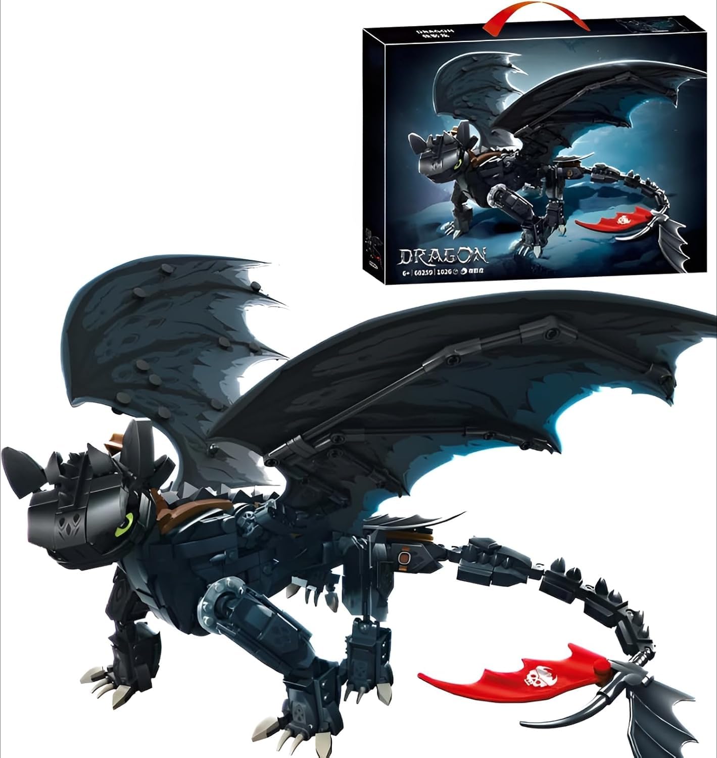 CIJINAY Night Shadow Dragon Building Kit - 1026 PCS STEM Toy for Kids 6+ & Adults, Collectible Mythical Creature Model with Movable Wings & Red Skull Tail, DIY Construction Set for Dragon Lovers