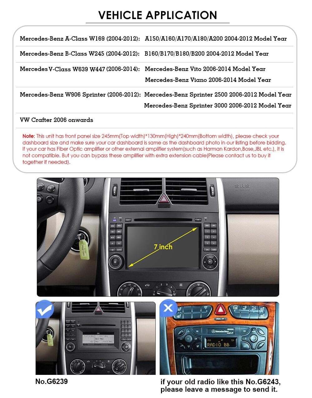 7 Zoll Android Autoradio mit GPS Navigation, WiFi Ersatz für Mercedes Benz A Class W169 A150/A160/A170/A180/A200/B Class W245/V Class W639 W447/Vito/Viano/W906 Sprinter 2500 3000/VW Crafter 2006