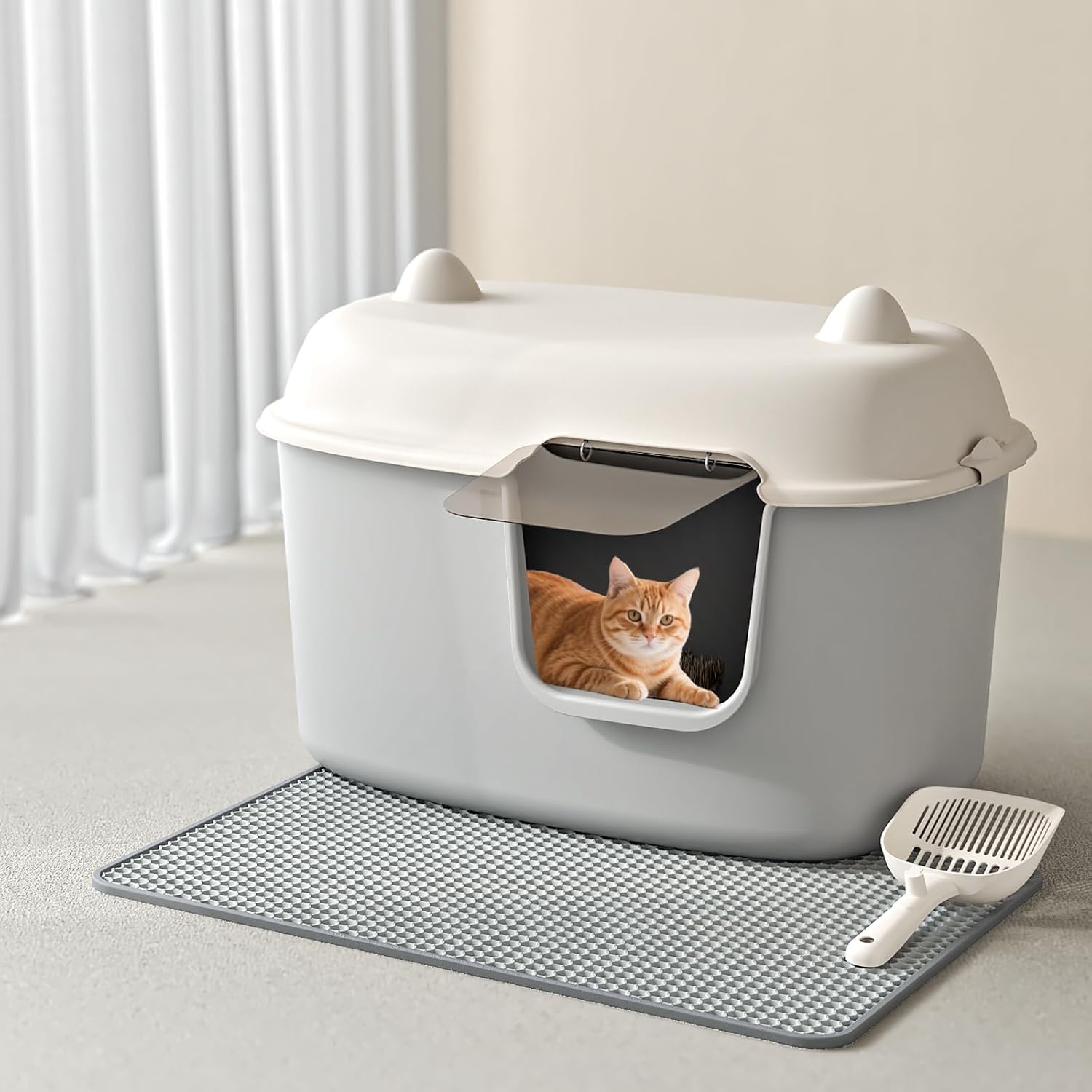 Oneluck Extra Large Cat Litter Box, 27.5inches Jumbo Litter Box for Big Cats and Mulit-cat,High Sided Litter Pan withs Lid and Scoop Leak-Proof & Anti-Splashing, Easy Clean