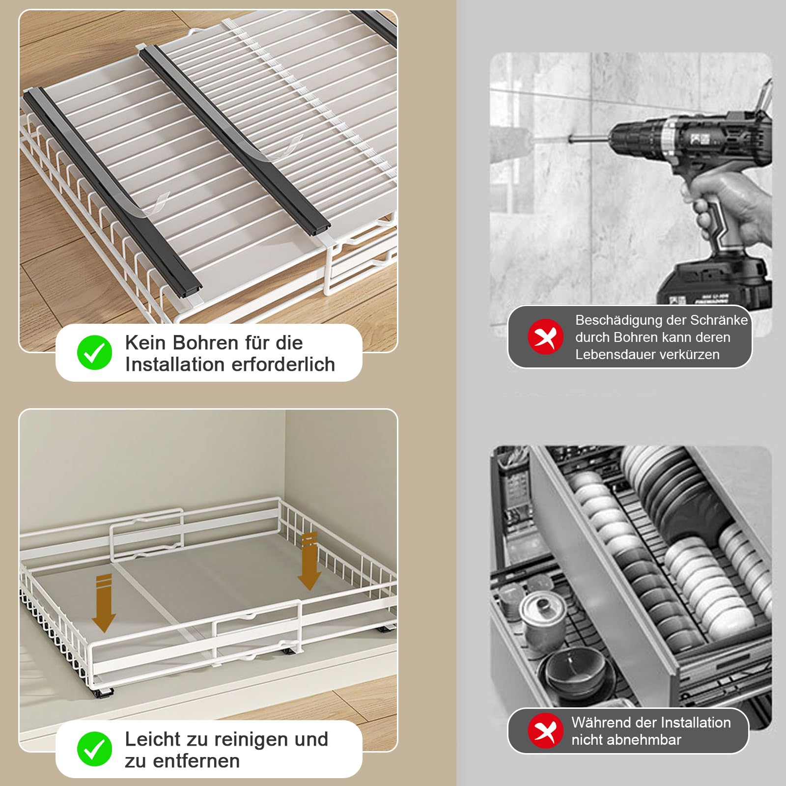 2 pack Organisateur de l'armoire de tirage extensible, organisateur de l'armoire à glissement télescopique pour cuisine, organisateur d'armoire de largeur réglable (blanc)