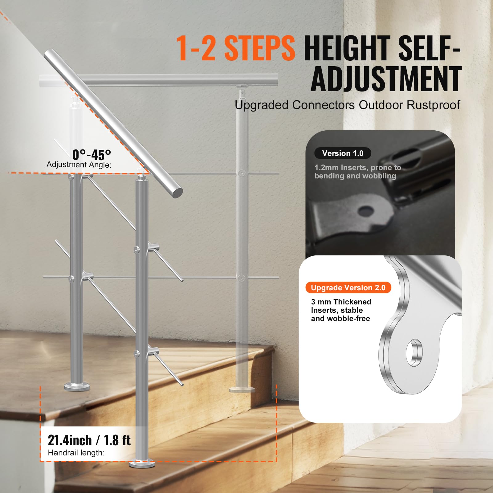 VEVOR Handläufe für Außentreppen 80 cm Edelstahl Treppenhandlauf-Set mit Montagesatz