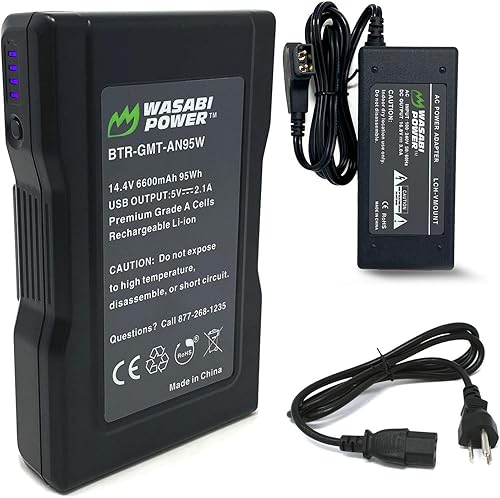 Wasabi Power Batería de montaje dorado (14.4V, 6600mAh, 95Wh) y cargador de batería de montaje dorado con D-Tap