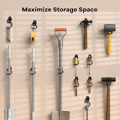 Miniatura 5 de Paquete de 6 ganchos de garaje (gancho en S), organizador de herramientas de jardín, organizadores de garaje para montaje en pared y almacenamiento