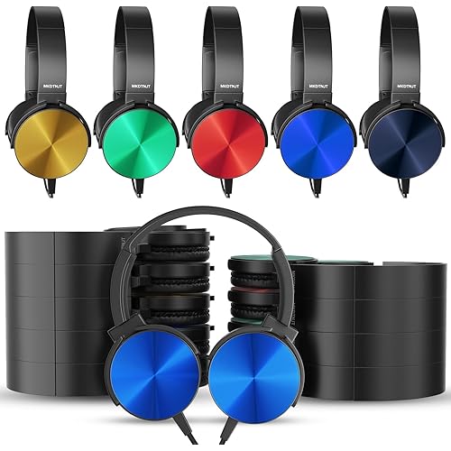Bulk Headphones for Classroom School Student,24 Pack Durable Wired Kids On-Ear Earphones,3.5mm Plug for Computer,Kindle Fire,Chromebook,Laptop,Mobile Phone(HTC004,Colorful)