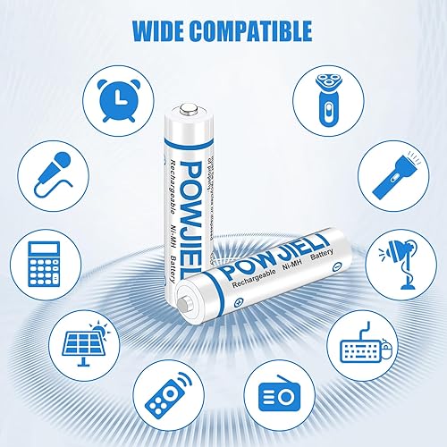 Miniatura 6 de POWJIELI Baterías AAA recargables, baterías triple A de 1.2 V Ni-MH de 600 mAh, de larga duración para luces solares al aire libre y dispositivos