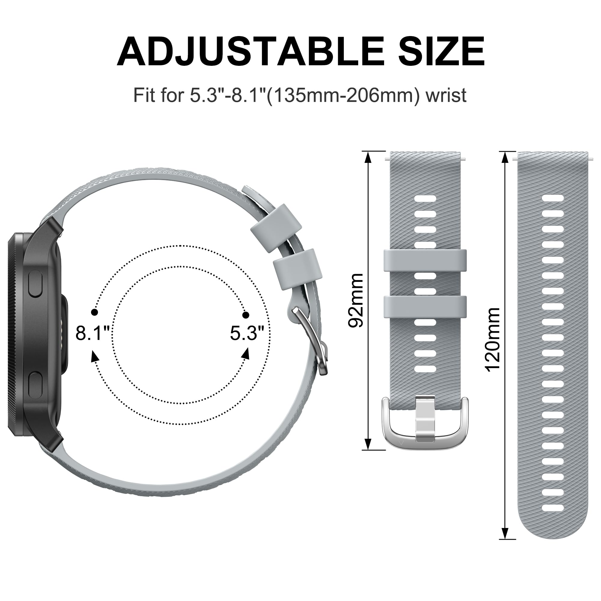 for Garmin Forerunner 255 Strap, 265 Strap, Venu 2 Strap/Venu 3 Strap/Vivoactive 4 45mm, 22mm Width Adjustable Soft Silicone Quick Release Band for 255/265 Music,Legacy Hero Strap (Grey) - Image 3