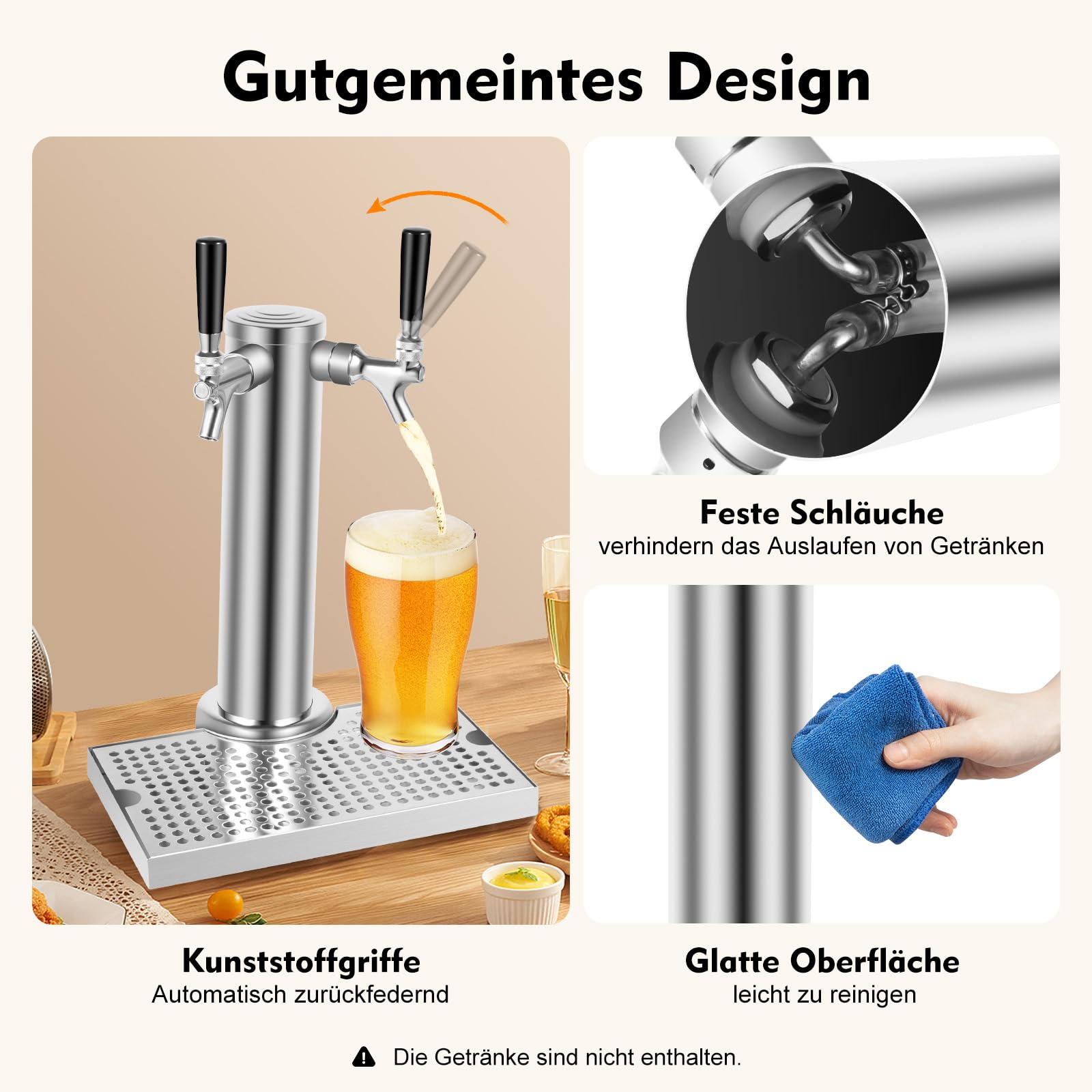 Dispensador de cerveza con doble grifo de acero inoxidable con bandeja de goteo extraíble, dispensador de bebidas para bares, apartamentos, restaurantes, cafeterías, etc