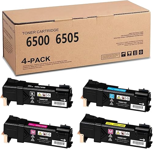 6500 6505 Juego de cartuchos de tóner negro y color de alto rendimiento compatible con Xerox Phaser 6500WorkCentre 6505 - 106R01597 106R01594