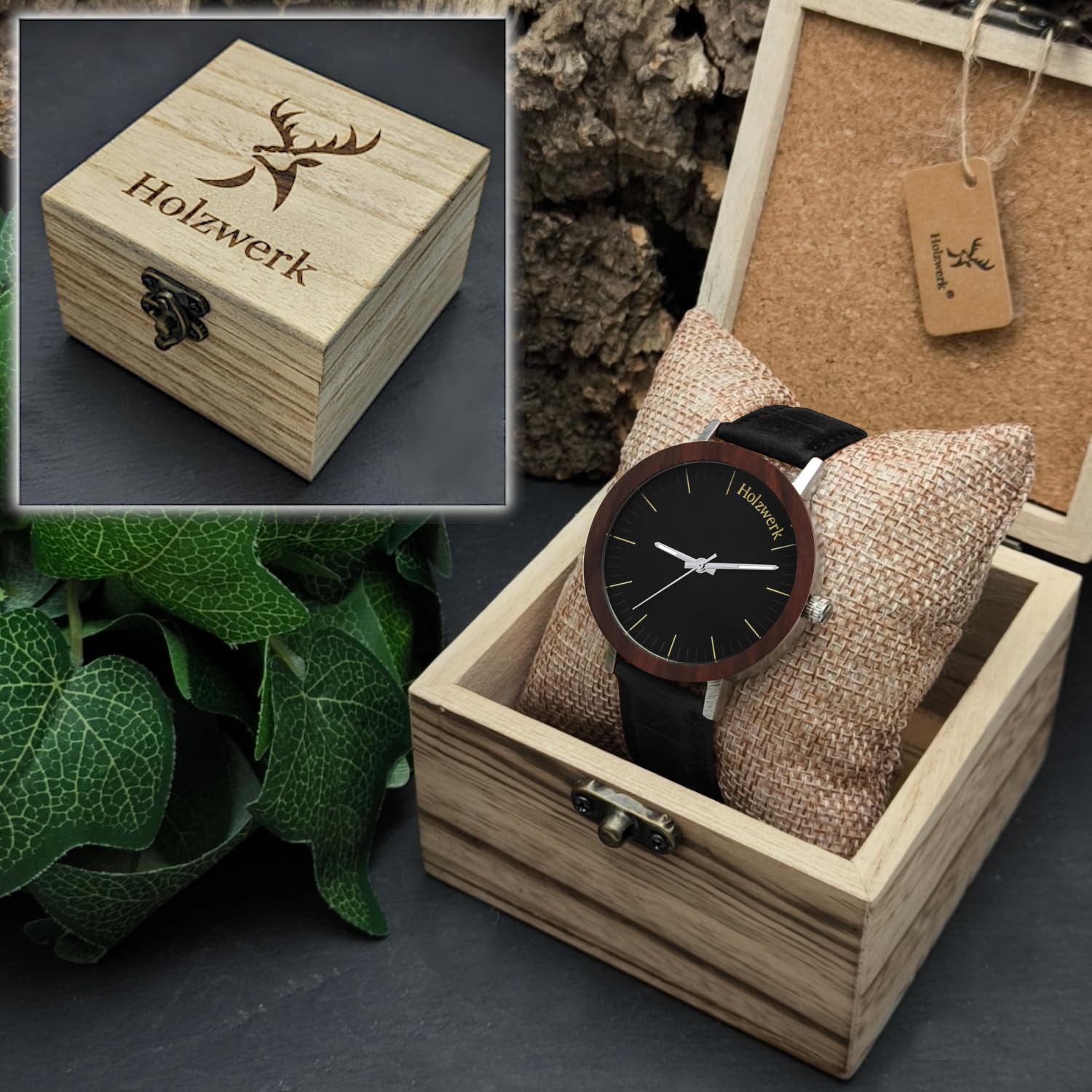 Ręcznie wykonany Holzwerk Germany® Designer zegarek damski zegarek męski ekologiczny naturalny drewniany zegarek skórzany pasek zegarek analogowy klasyczny kwarcowy brązowy czarny, brązowy.