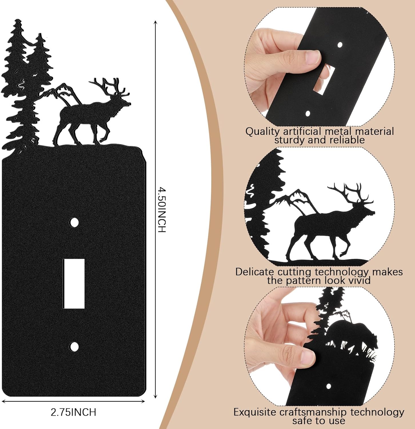 Flutesan 3 Pieces Metal Bear Light Switch Cover Plate Rustic Toggle Moose Light Switch Cover Cute Nature Animal Mountain Outlet Plate Decorative for Bedroom Home Office (Exquisite)