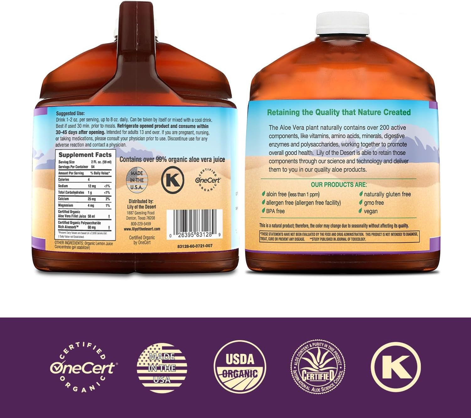 Lily of the Desert Aloe Vera Juice - Organic, Preservative-Free Inner Fillet Aloe Vera Drink with Natural Digestive Enzymes for Gut Health, Stomach Relief, Wellness, Glowing Skin, 128 Fl Oz