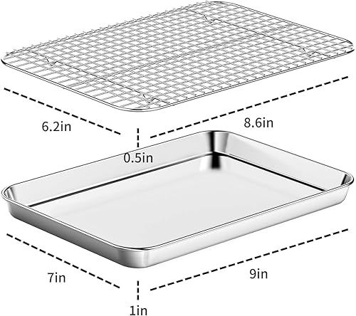 Miniatura 2 de Mini bandejas para hornear con estante, bandejas pequeñas para galletas y estante de enfriamiento antiadherente, bandejas para hornear de acero
