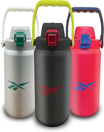 Reebok Botella de agua de acero inoxidable para acampar, botella de agua aislada de 32 onzas, botella de agua de campamento aislada al vacío de
