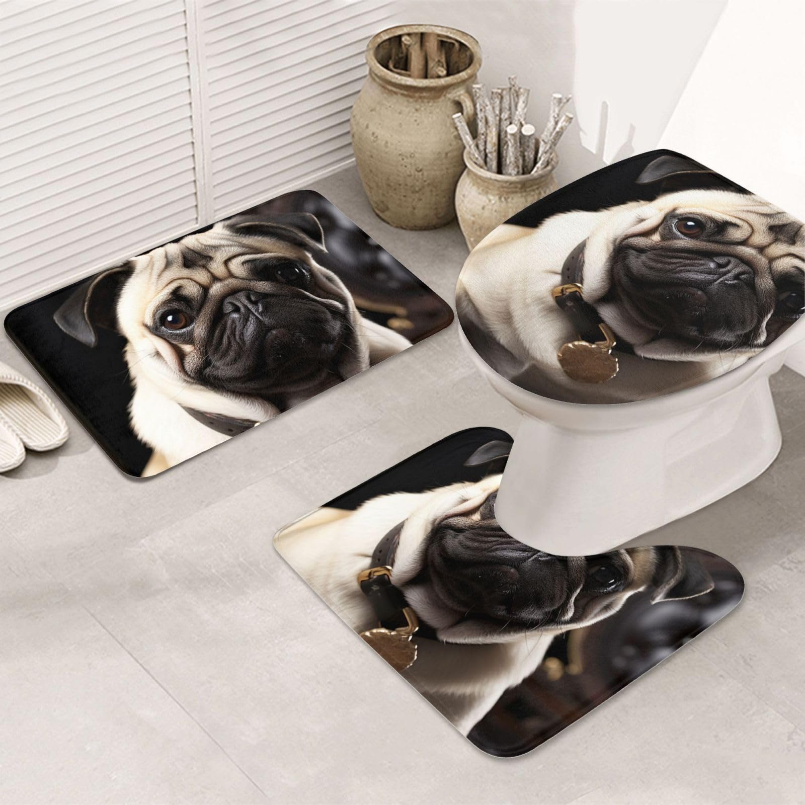 Tapis de bain antidérapants OUSIKA ensemble de 3 pièces en microfibre motif carlin pour toilettes