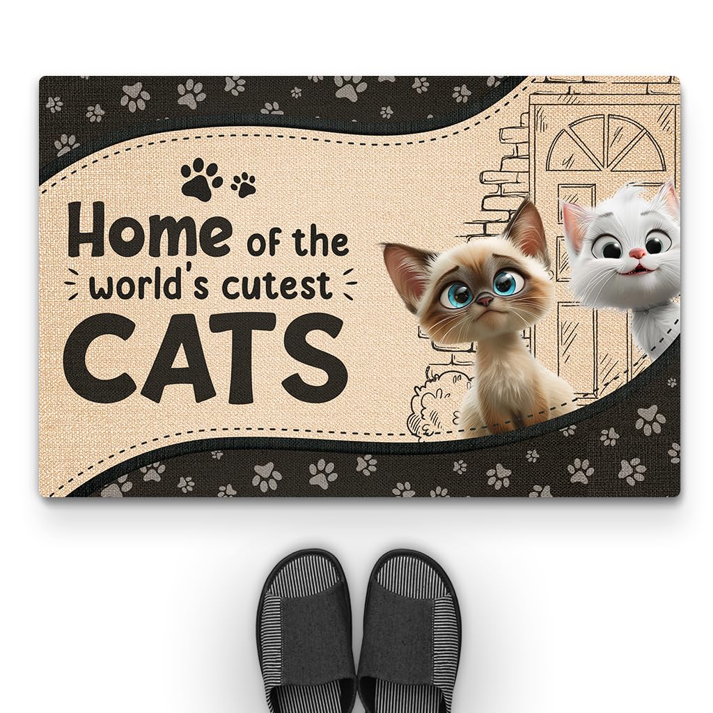 Personal Chic Personalised Door Mat - Spoiled Rotten Cats Live Here - Welcome Mat, Doormat For Cat Lovers, Funny Doormat, Gifts for Cat Lovers, Personalised Rug (2-Cats)