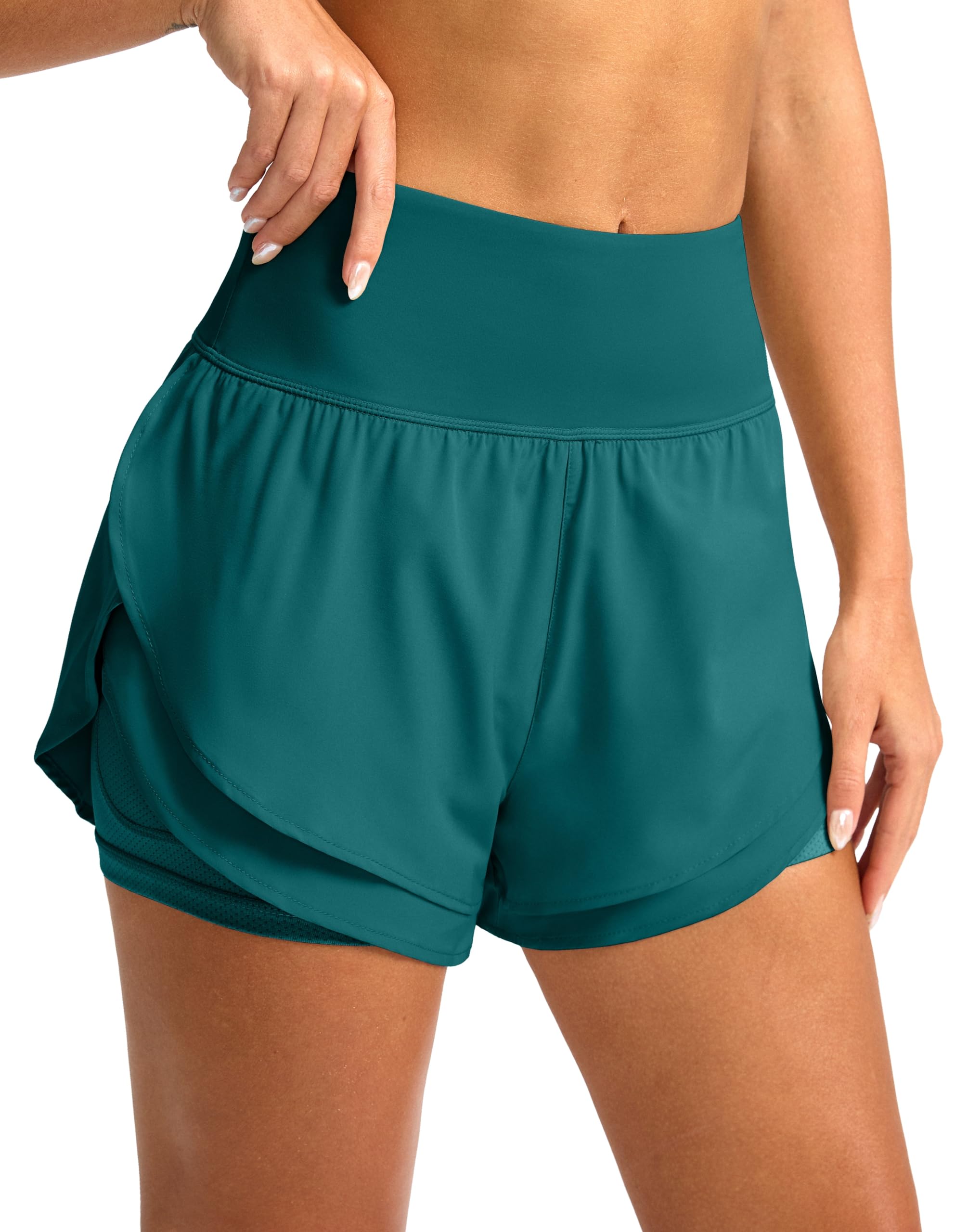 SANTINY Women's 2 in 1 Athletic Running Shorts