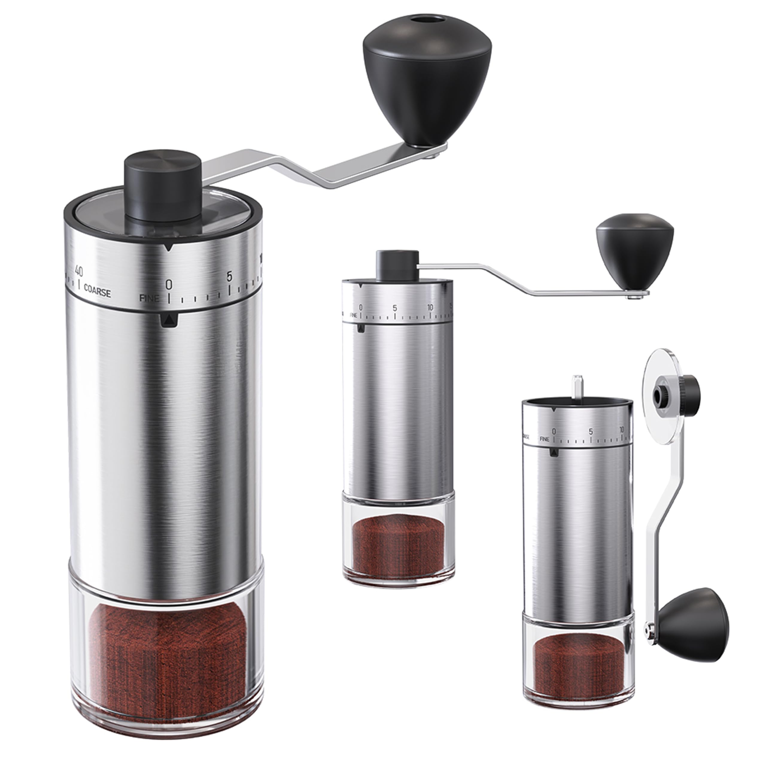 Macinacaffè portatile a forma conica per espresso e francese, con doppio cuscinetto, capacità di regolazione interna, 25 g (argento e ceramica)