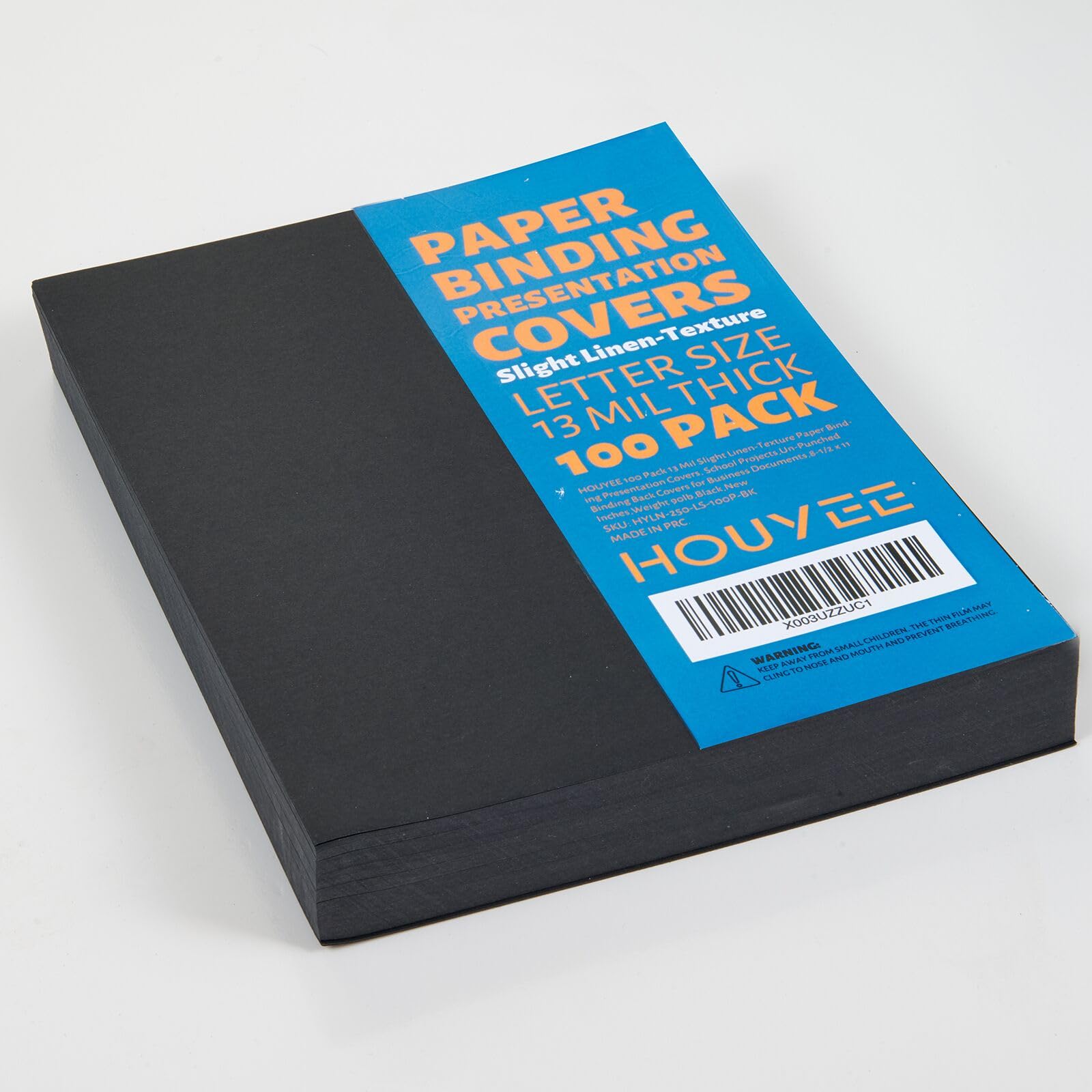 HOUYEE 100 Pack 13 Mil Slight Linen-Texture Paper Binding Presentation Covers, School Projects,Un-Punched Binding Back Covers for Business Documents,8-1/2 x 11 Inches,Weight 90lb,Black